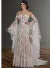 Detachable Pagoda Sleeve Strapless Sweetheart Neck Ivory Lace Tulle Wedding Dress
